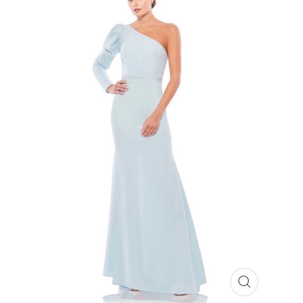 Ieena Mac Duggal Powder Blue One Shoulder Puff Sleeve Trumpet Gown - Reemoly